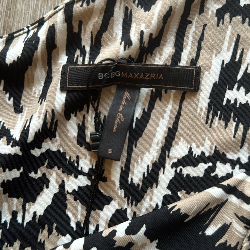 BCBGMaxazaria one shoulder black tan a bodycon mini cocktail stretch dress S - Picture 4 of 7